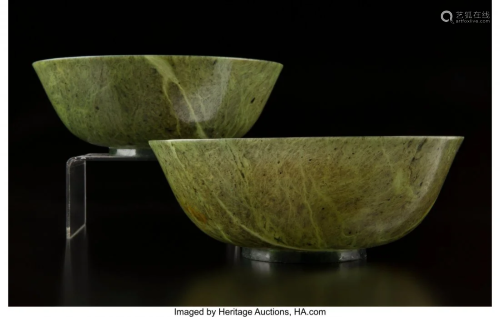 78487: A Pair of Chinese Spinach Jade Bow…