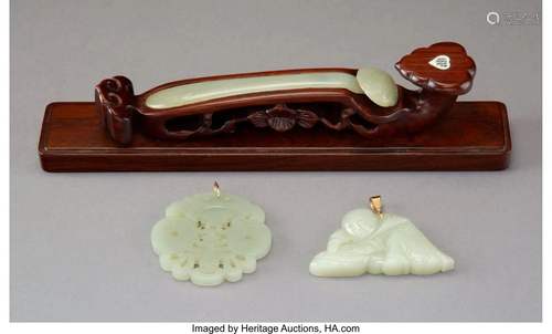 78455: A Chinese Celadon Jade Hairpin, Tw…