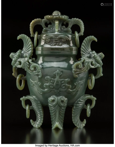 78456: A Chinese Deep Celadon Jade Cover…