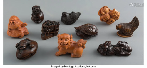 78493: Ten Japanese Carved Boxwoo…