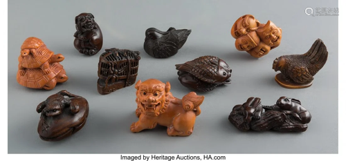 78493: Ten Japanese Carved Boxwoo…