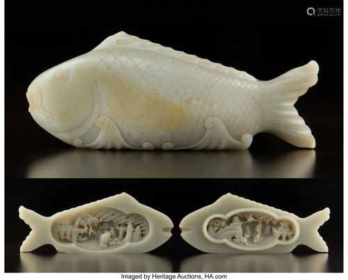 78465: A Chinese Pale Russet Jade Fish-Form …