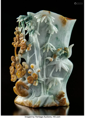 78468: A Chinese Tri-color Carved Jadeite V…