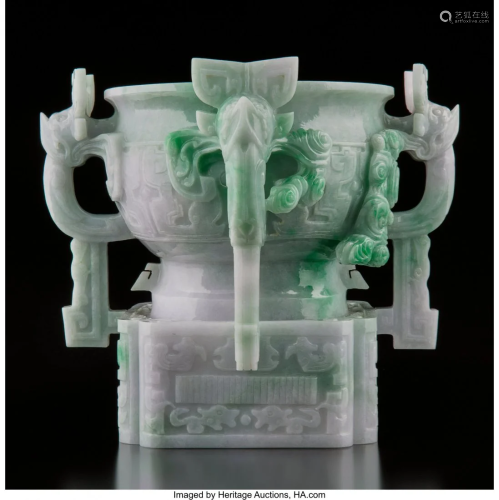 78041: A Chinese Carved Jadeite Censer, lat…