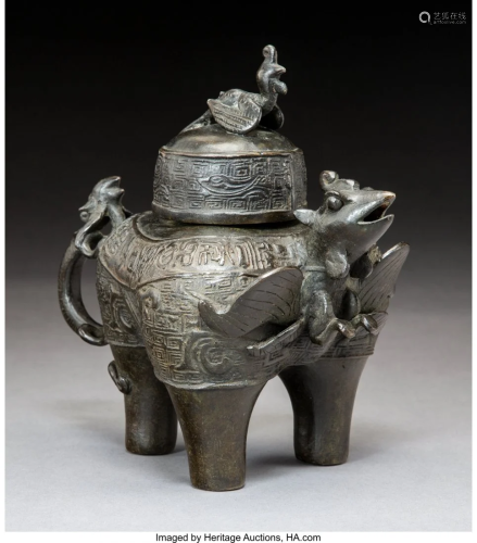 78240: A Chinese Bronze Archaistic Phoenix-…