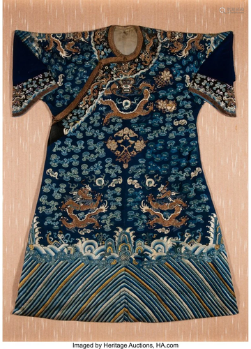 78289: A Chinese Blue Ground Embroidered …