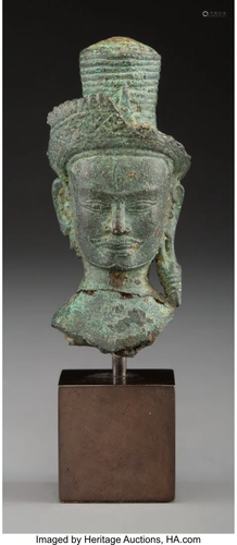 78374: An Angkor-Style Bronze Bust of a Go…