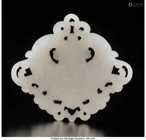 78060: A Chinese White Jade Bat Plaque 1-7…