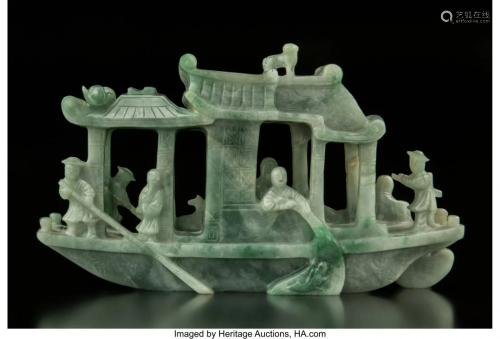 78034: A Chinese Jadeite Boat Carving on H…