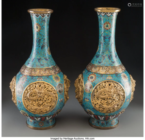 78254: A Pair of Chinese Cloisonné and Gil…