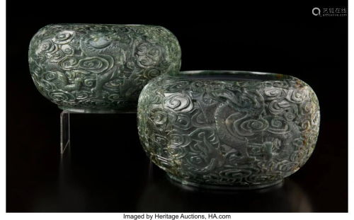 78039: A Pair of Chinese Spinach Jade Bow…