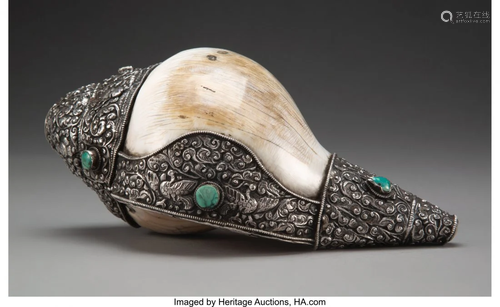 78324: A Tibetan Silver-Mounted Conch wit…