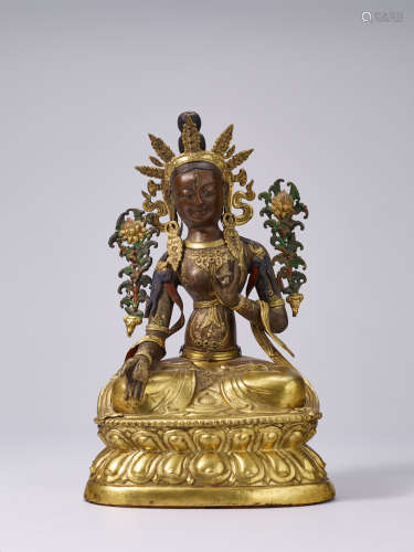 清中期 銅鎏金錘鍱白度母坐像