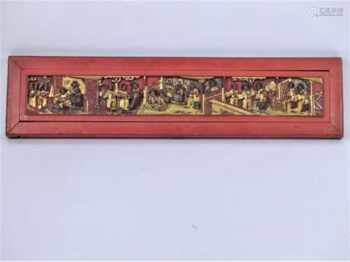 CHINE,Panneau en bois laqué rouge et or