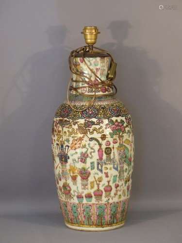 CHINE,Vase en porcelaine de Canton monté en lampe