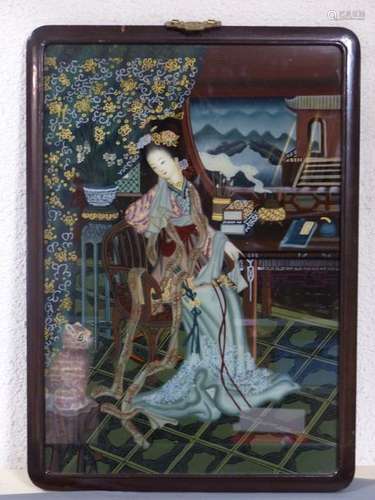 CHINE, Peinture fixée sous verres