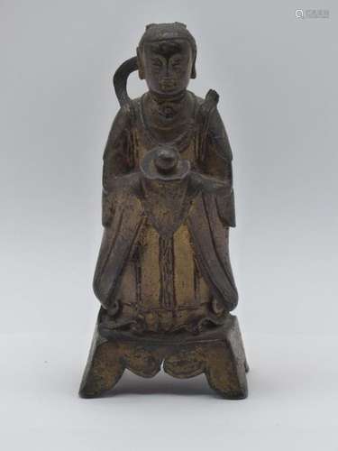 CHINE, Statuette d'immortel en bronze laqué or