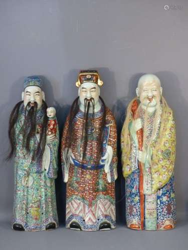 CHINE.Ensemble de trois statues d'immortels