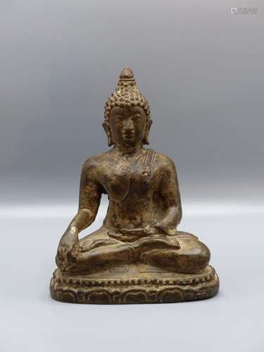 Buddha in patinated bronze. Height: 17.5 cm. Width…