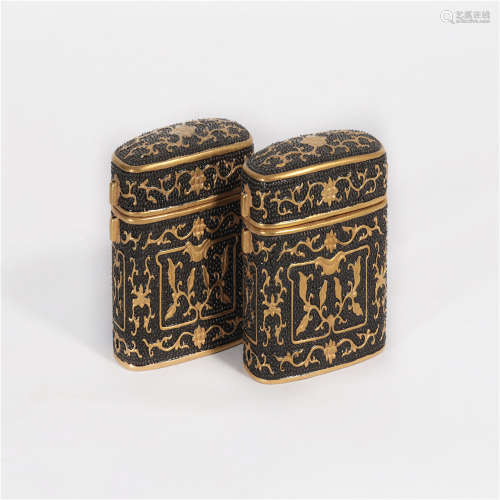 Pair Gilt Boxes Qianlong Period Qing Dynasty