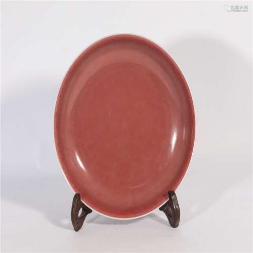 A Red Glazed Plate of Qianlong Period Qing Dynasty