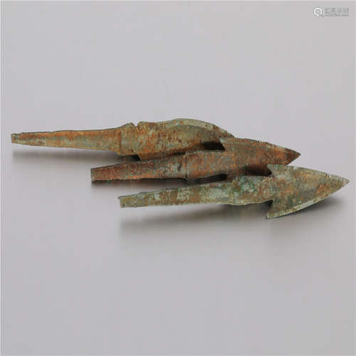 Three bronze arrowheads of the warring States period