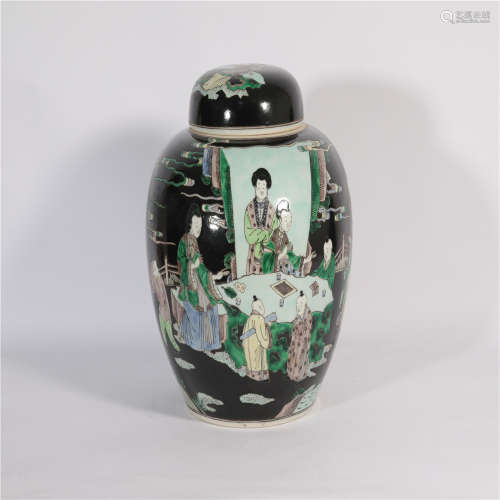 A Famille Verte Jar and Cover Qing Dynasty
