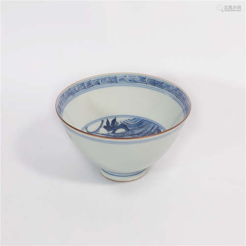 Blue and White Rabbit Bowl Shunzhi Period Qing Dynasty