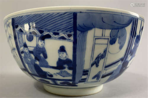 清康熙人物故事青花碗 Chinese Qing Kangxi early year porcelain bowl