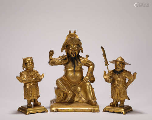 A Set of Copper and Gold Buddha Statue from Qing
