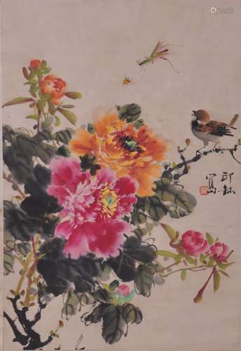 萧朗 花鸟 纸本立轴