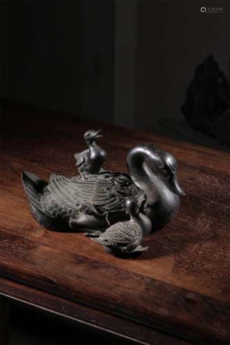 A Chinese Copper Duck Ornament