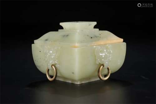 A Chinese Carved Hetian Jade Square Zun