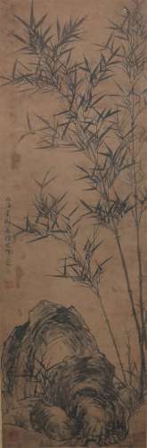 A Chinese Bamboo and Stone Painting,Fang Dingzhi Mark