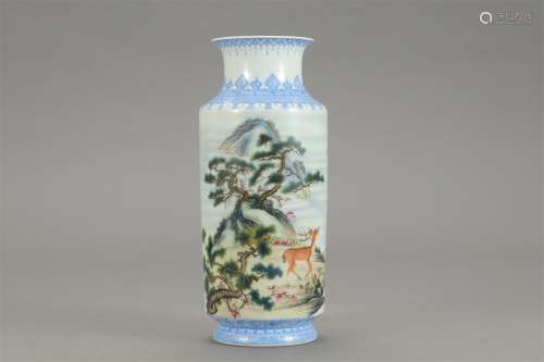 A Chinese Famille Rose Landscape Porcelain Vase