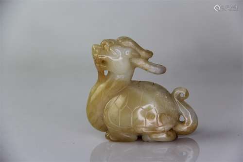 A Chinese Carved Hetian Jade auspicious animal dragon turtle Ornament