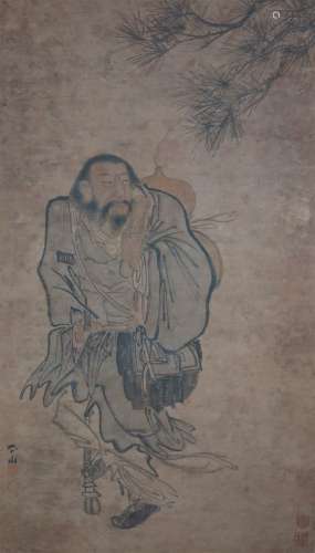 A Chinese Figure Painting, Zahng Lu Mark