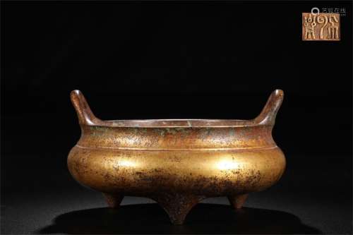 A Chinese Gilded Copper Incense Burner