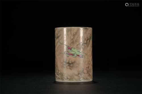 A Chinese Ink Color Dragon Pattern Porcelain Brush Pot