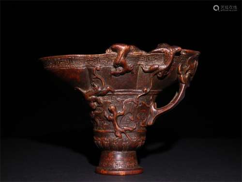A Chinese Carved Eaglewood Jue Cup