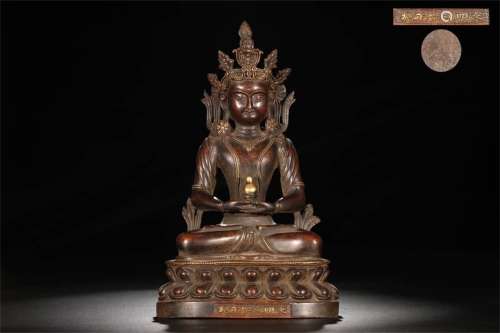 A Chinese Gilded Bronze Seated Statue of Amitayus Buddha