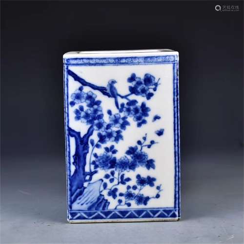 A Chinese Blue and White Flower&Bird Pattern Porcelain Square Brush Pot