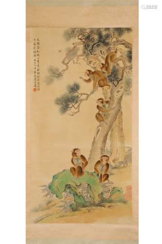 A Chinese Painting Silk Scroll, Cai Xian Mark