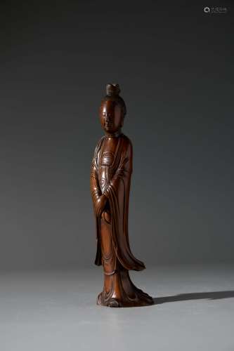 A Chinese Carved Box-wood Bodhisattva Statue