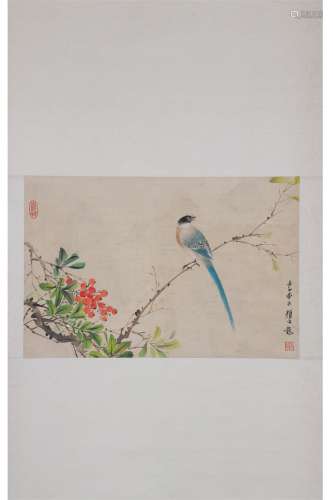 A Chinese Flower and Birds Painting Scroll, Yan Bolong Mark