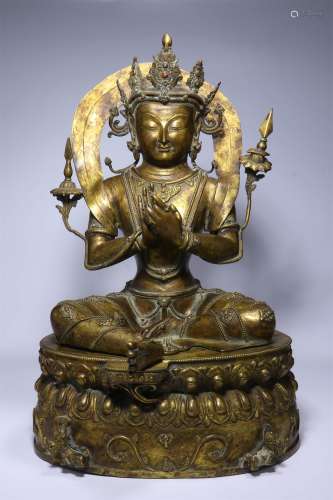 A Chinese Gilded Bronze Tara Statue