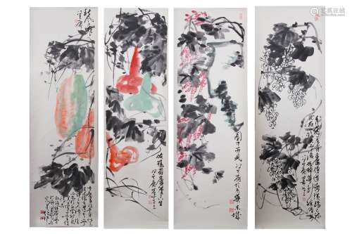 A Chinese Flower and Plant Painting, Xu Linlu and Feng Qiyong Mark