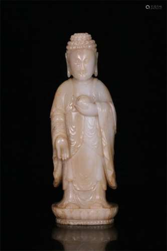 A Chinese Carved Hetian Jade Guanyin Statue