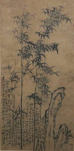 A Chinese Bamboo and Stone Painting,Zheng Banqiao Mark