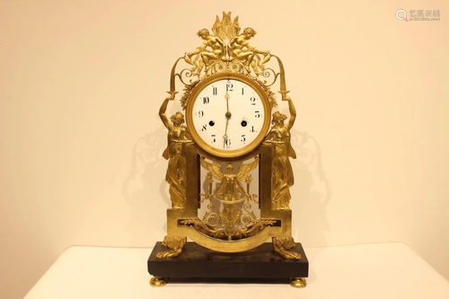 19th.C Empire Style Bronze Clock